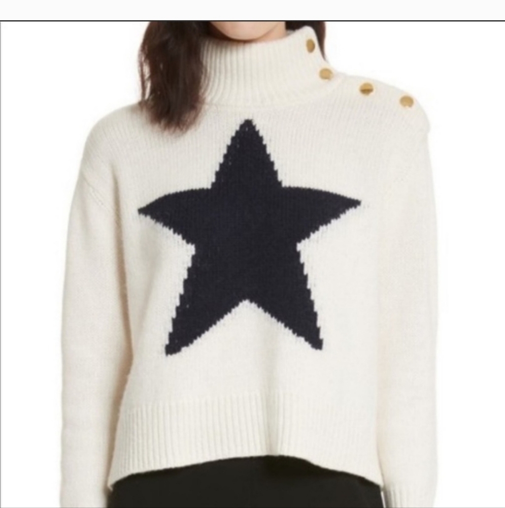 Kate Spade Star Turtleneck Sweater Blue/Cream Size Large NWT
